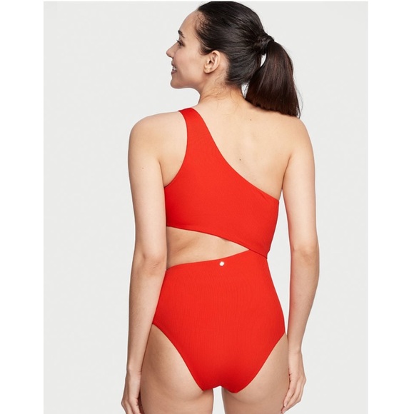 Victoria’s Secret VS Cutout 1 Piece Swimsuit Swim One Shoulder High Waist Ribbed - Picture 2 of 9